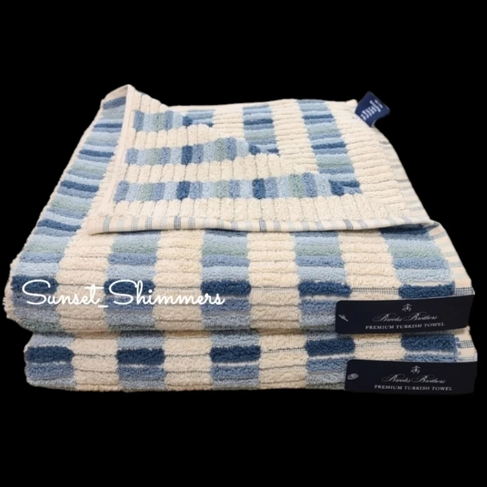 6pc BROOKS BROTHERS Blue Ombre Mosaic Tile THICK PLUSH Luxury TURKISH Towel Set